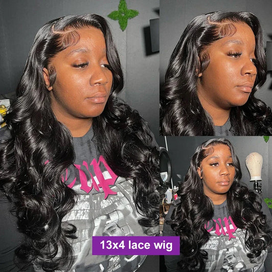 180% Density Body Wave Lace Front Human Hair Wig 13x6 HD Transparent Human Hair Wig Pre Pluck For Women Natural Black Color Wig