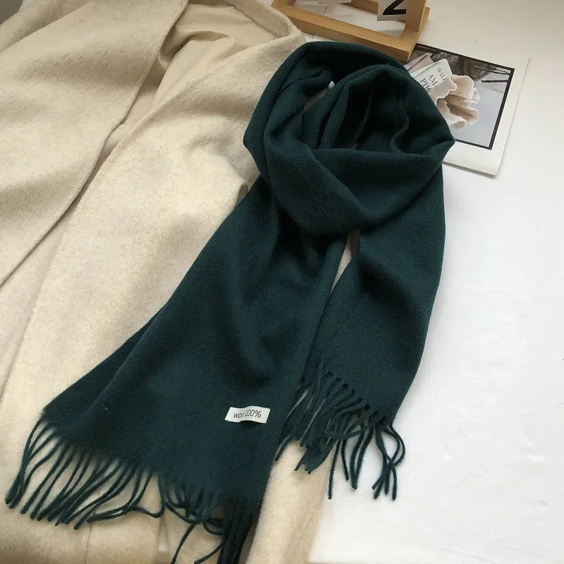 100% Pure Wool Fashion Tassels Women Scarf  Warm Cashmere Shawl Female Stylish Australian Wool Wrap Winter Knitted Neck Scarf