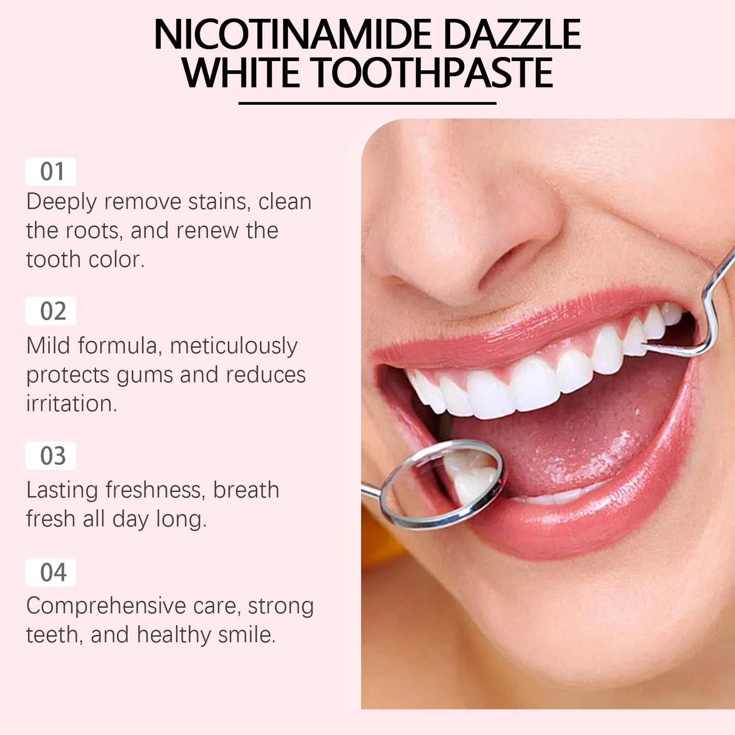 Niacinamide Whitening Toothpaste Reduce Plaque Fresh Bad Breath Stains Removing Hygiene Clean Dazzling Brighten Oral Teeth Care