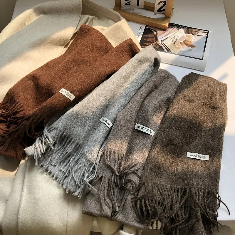 100% Pure Wool Fashion Tassels Women Scarf  Warm Cashmere Shawl Female Stylish Australian Wool Wrap Winter Knitted Neck Scarf