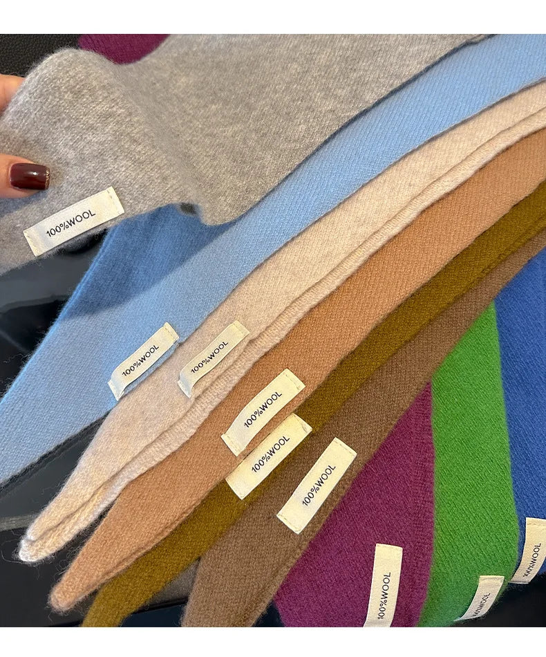 100% Wool Korean Style Knitted Triangular Scarf Women Winter Warm Headscarf Shawl Multi-functional Neckerchief