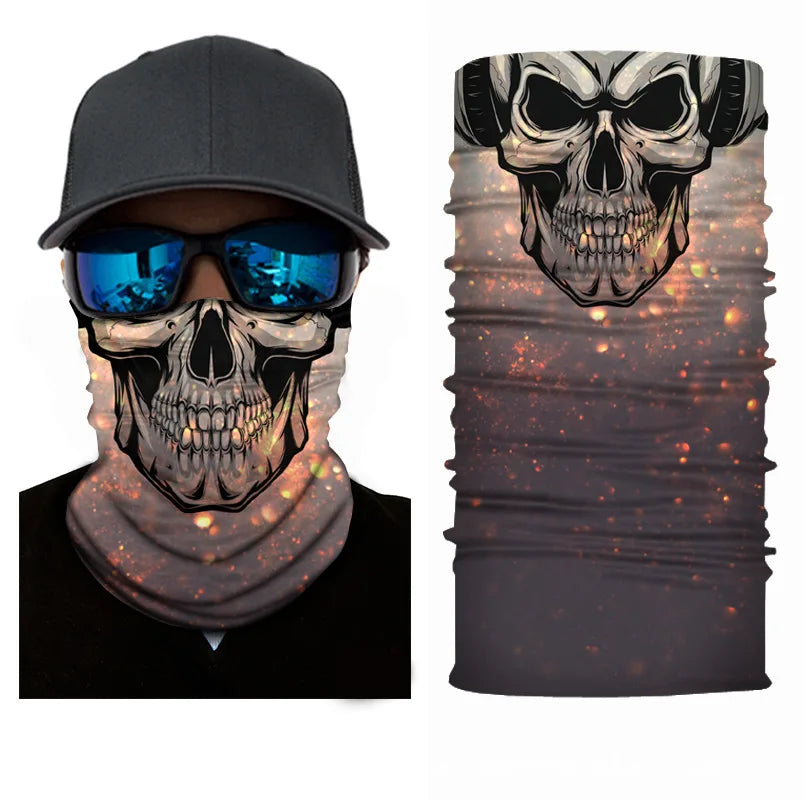 3D Ghost Skull Bandana Neck Gaiter Head Shield Summer Hiking Scarves Tube Balaclava Scarves Breathable Sun Guard Headband Scarf