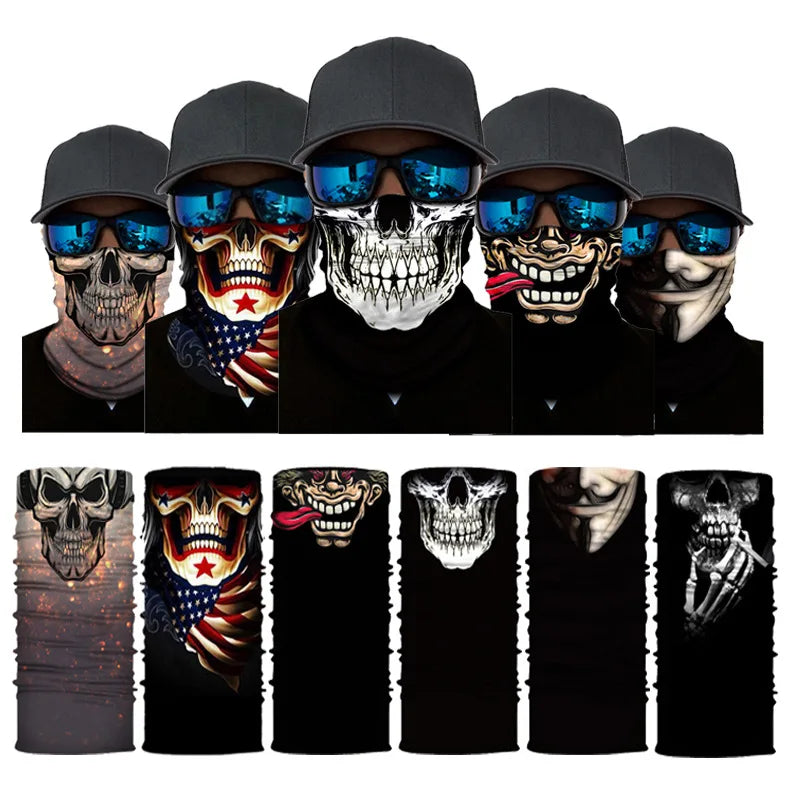 3D Ghost Skull Bandana Neck Gaiter Head Shield Summer Hiking Scarves Tube Balaclava Scarves Breathable Sun Guard Headband Scarf
