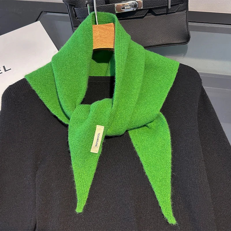100% Wool Korean Style Knitted Triangular Scarf Women Winter Warm Headscarf Shawl Multi-functional Neckerchief