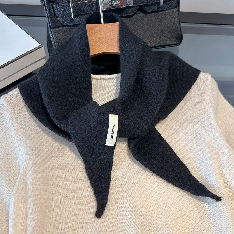 100% Wool Korean Style Knitted Triangular Scarf Women Winter Warm Headscarf Shawl Multi-functional Neckerchief