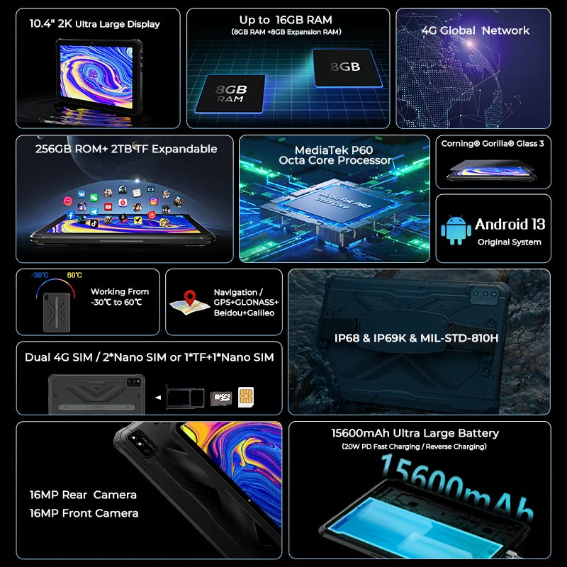 [World Premeire] HOTWAV R6 Ultra Rugged Tablet 10.4'' FHD+ 2K Display Android 13 15600mAh Battery Pad 16GB 256GB Tablet PC