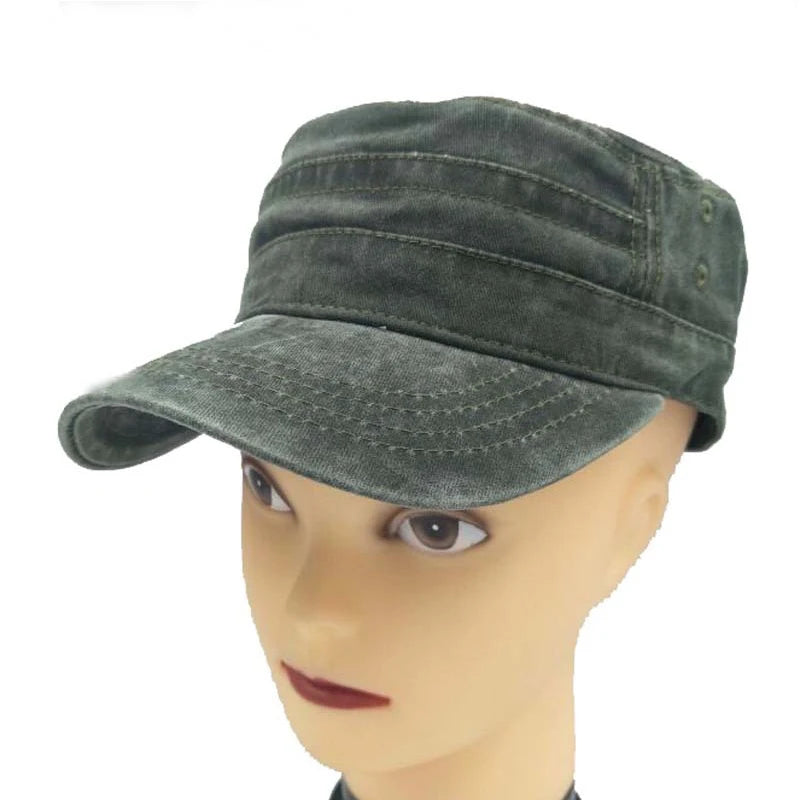Washed Cotton Hat Men's Caps Flat Top Caps For Men Cadet Outdoor Cap Fishing Caps