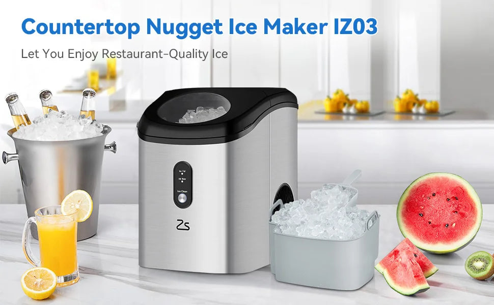 Ice Maker Countertop with Soft Chewable Ice,10,000pcs/33Lbs/Day,Portable Ice Machine with Ice Scoop,Self-Cleaning Timer Function