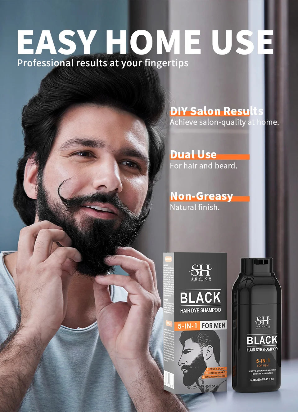250ml Natural Black Hair Dye Shampoo for men Instant Gray To Black ginger hair dye Repair White Hair Care Black Beard Shampoo