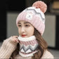 2PCS Winter Women Plush Velvet Hats Neck Warmer Hat Scarf Set Beanies Cycling Windproof Hat Outdoor Ear Protection