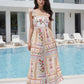 Elegant Vintage Style Sleeveless Floral Print Square Neck Midi Dress with Adjustable Straps for Women s Summer Fashion