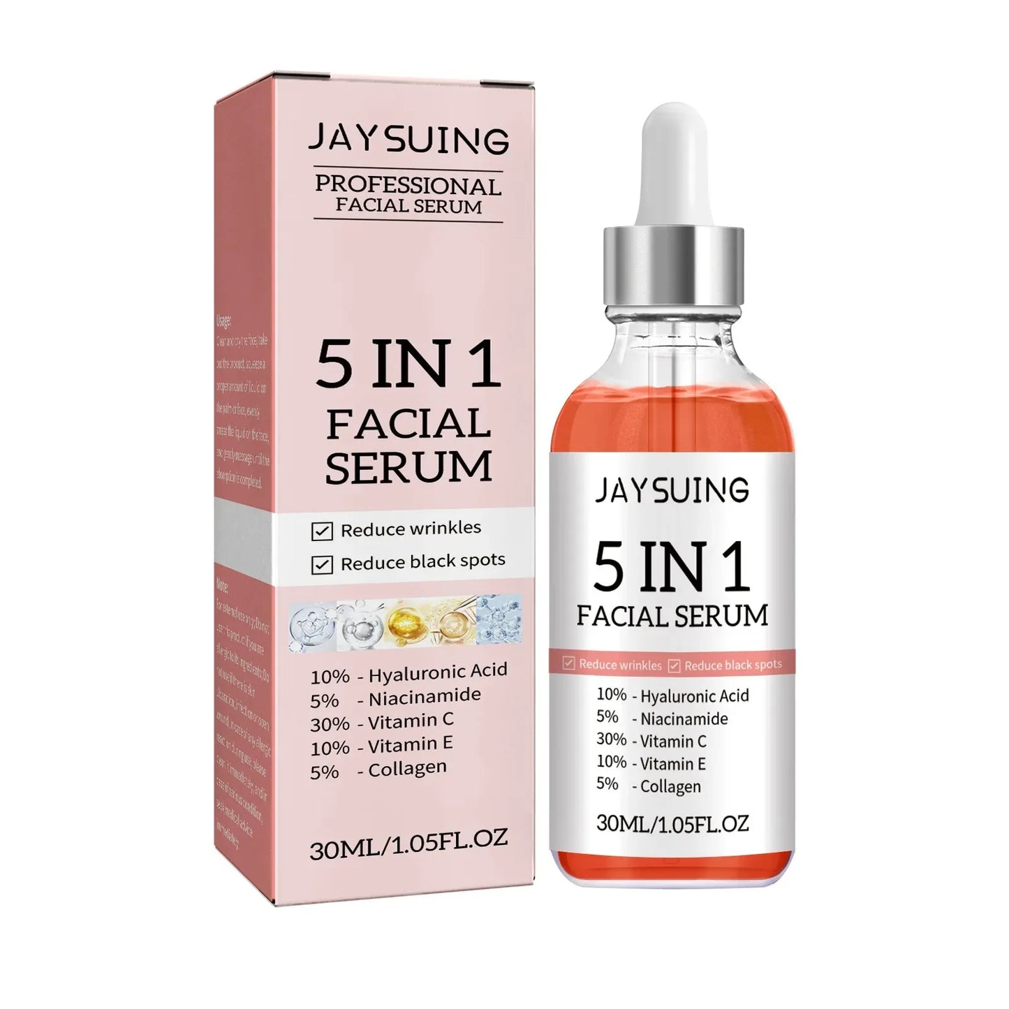 Jaysuing 5 In 1 Hyaluronic Acid Face Serum 30ml Moisturizing Vitamin C Collagen Lightning Facial Serum Shrink Pores Skin Care