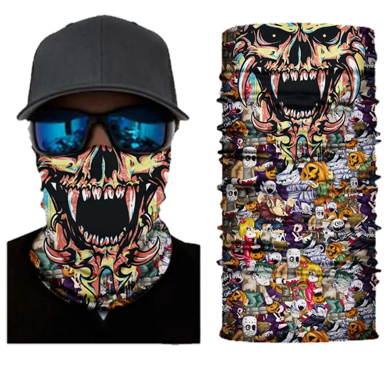 3D Ghost Skull Bandana Neck Gaiter Head Shield Summer Hiking Scarves Tube Balaclava Scarves Breathable Sun Guard Headband Scarf