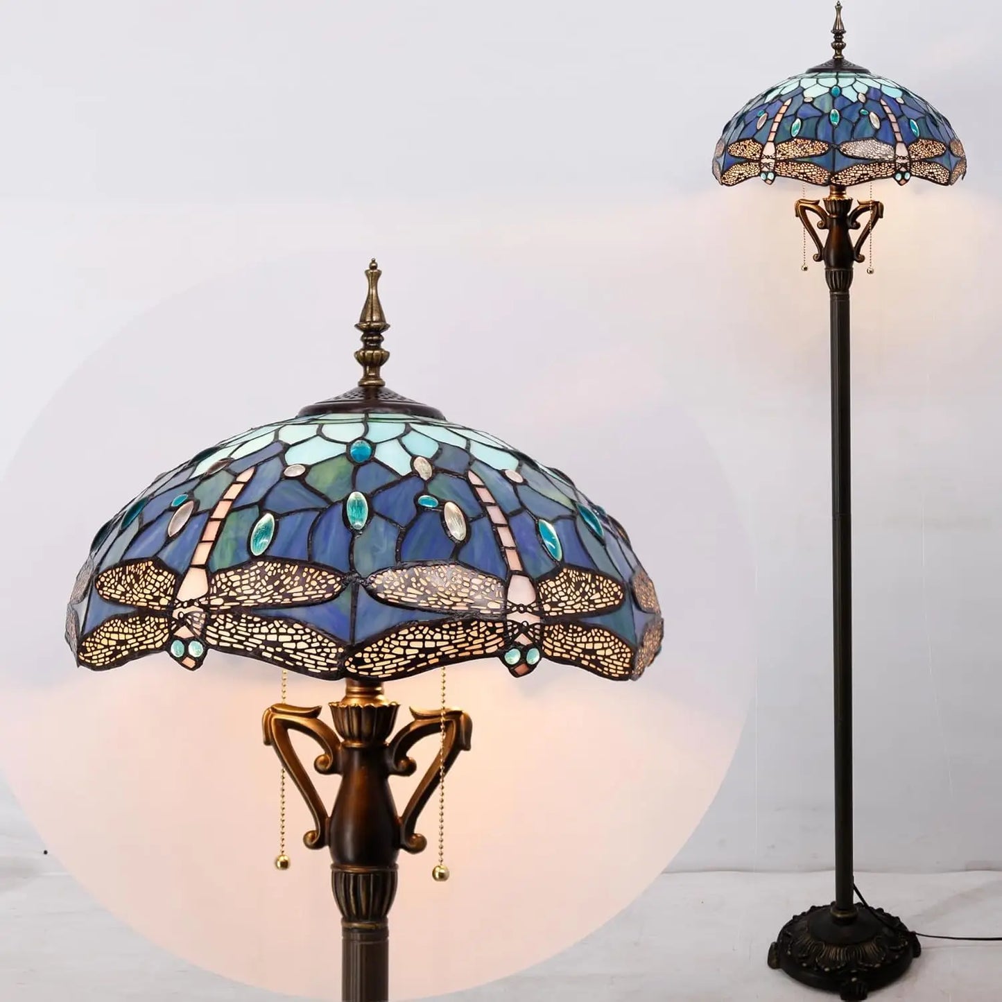 Tiffany Floor Lamp Blue Dragonfly Stained Glass Standing Reading Light 16X16X64 Inches Antique Pole Corner Lamp Decor Bedroom