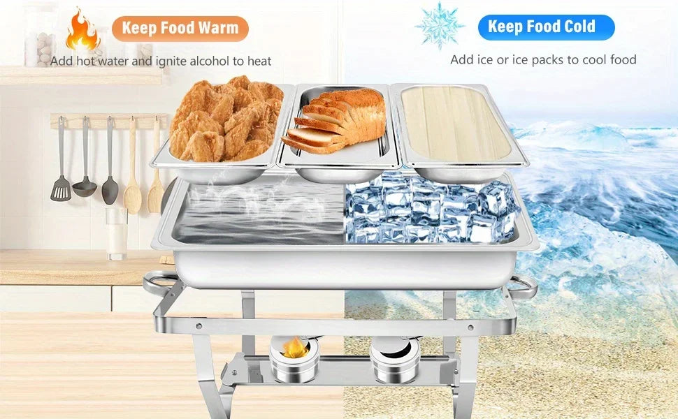 4 Pack Chafing Dish Buffet Set, Stainless Steel Food Warmer Kit with Lids Water Pan Fuel Holders Restaurant Catering Weddings