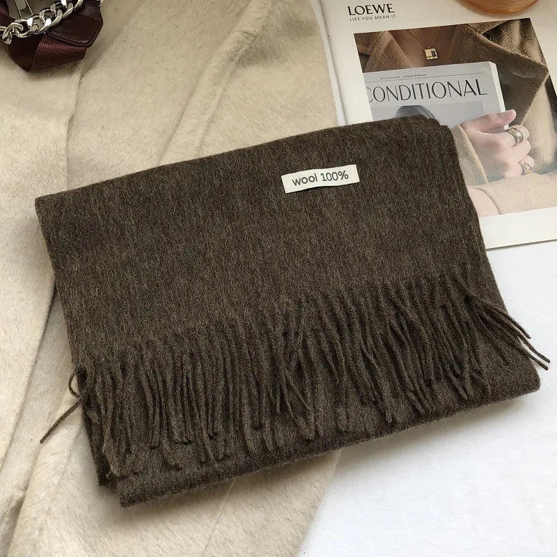 100% Pure Wool Fashion Tassels Women Scarf  Warm Cashmere Shawl Female Stylish Australian Wool Wrap Winter Knitted Neck Scarf