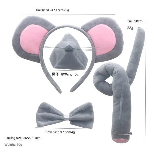 Mouse  Accessory Set Animal Ears Headband Tail Nose and Bow Tie Rat  Accessories Set   Birthday Halloween Costume Cosplay