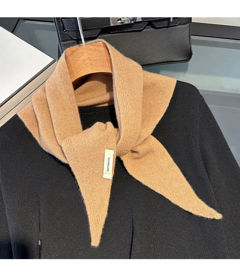 100% Wool Korean Style Knitted Triangular Scarf Women Winter Warm Headscarf Shawl Multi-functional Neckerchief