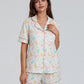 Women s Easter Loungewear Set Cartoon Egg Print Short Sleeve Lapel Button T-Shirt with Elastic Waist Shorts