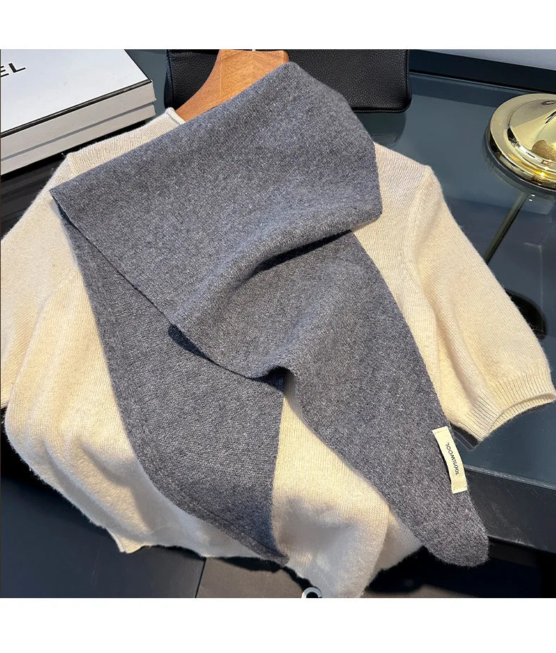 100% Wool Korean Style Knitted Triangular Scarf Women Winter Warm Headscarf Shawl Multi-functional Neckerchief