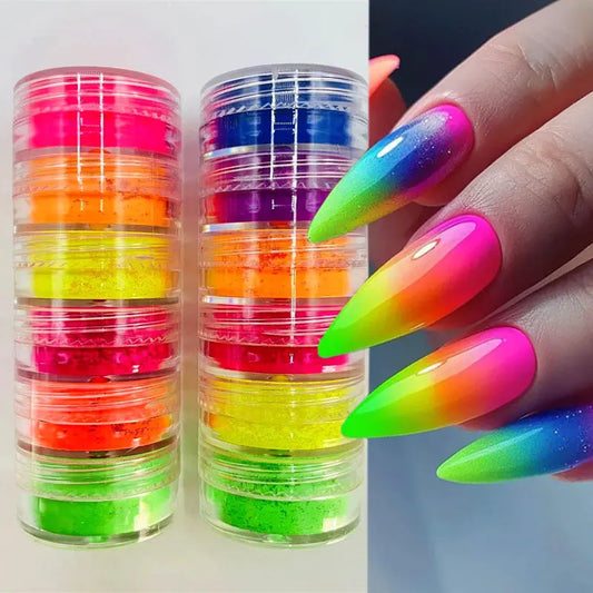 6colors/set Neon Fluorescent Nail Powder Colorful Phosphor Gradient Nail Pigment Eyeshadow Face Body Makeup Nail Art Decoration
