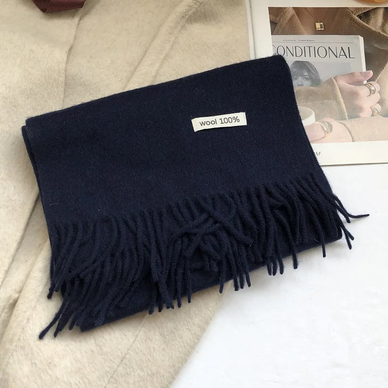 100% Pure Wool Fashion Tassels Women Scarf  Warm Cashmere Shawl Female Stylish Australian Wool Wrap Winter Knitted Neck Scarf