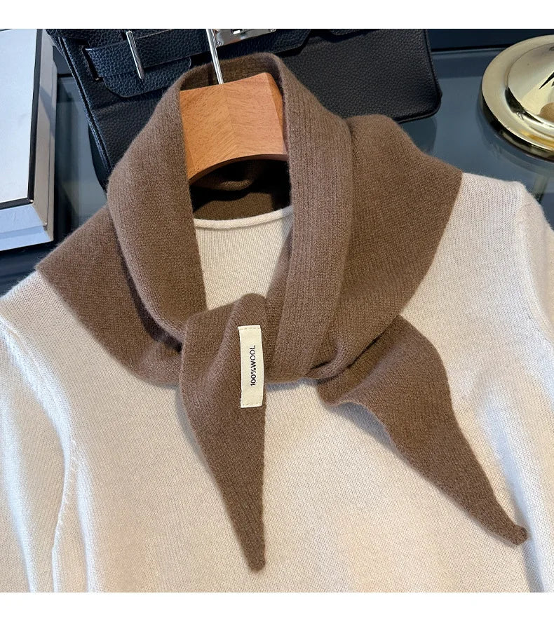 100% Wool Korean Style Knitted Triangular Scarf Women Winter Warm Headscarf Shawl Multi-functional Neckerchief