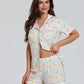 Women s Easter Loungewear Set Cartoon Egg Print Short Sleeve Lapel Button T-Shirt with Elastic Waist Shorts