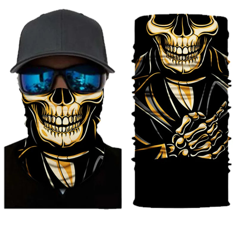 3D Ghost Skull Bandana Neck Gaiter Head Shield Summer Hiking Scarves Tube Balaclava Scarves Breathable Sun Guard Headband Scarf