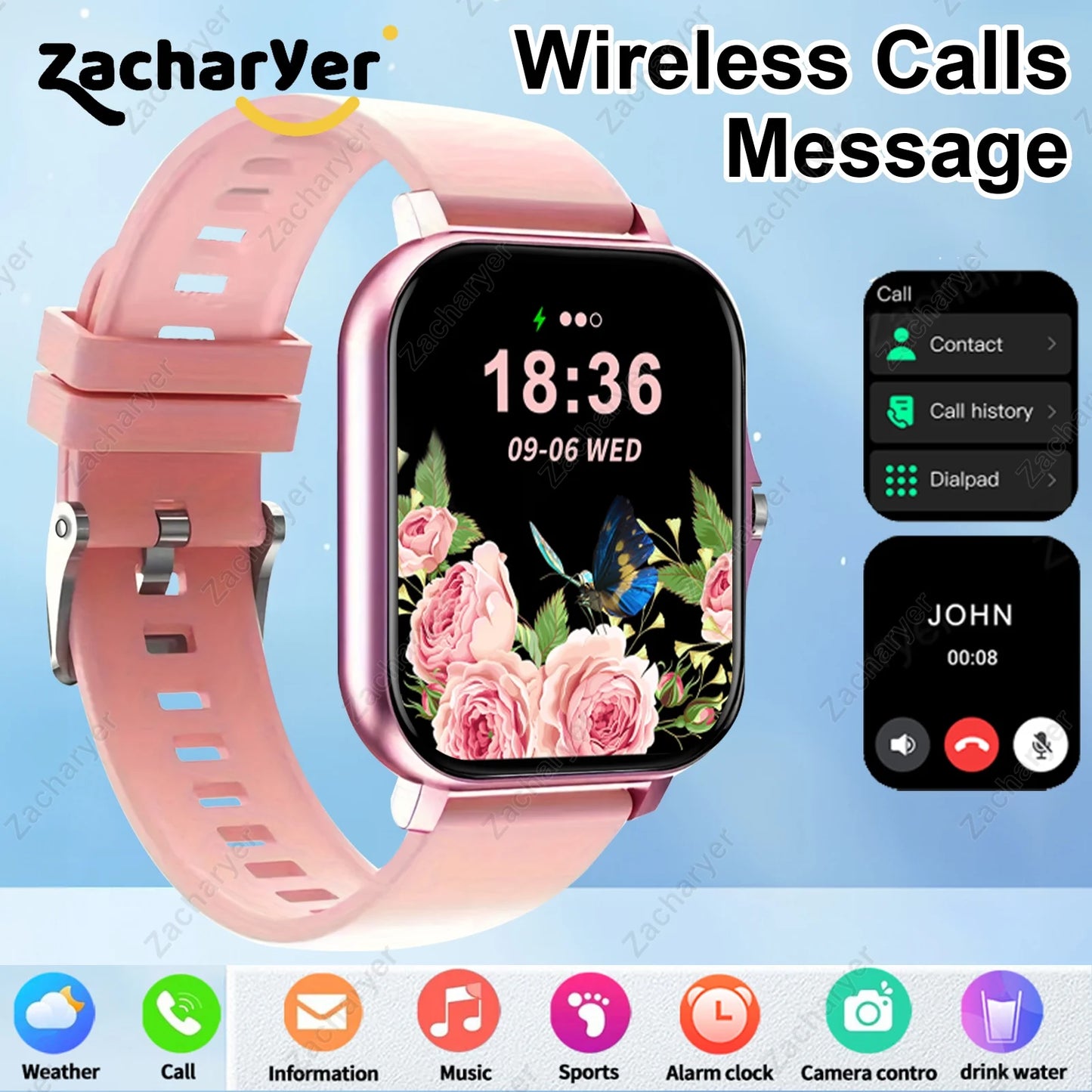Hot Multi-Sport Mode Smartwatch, Sedentary Reminder, Weather Forecast, Message Notification, Compatible with Android & iPhones