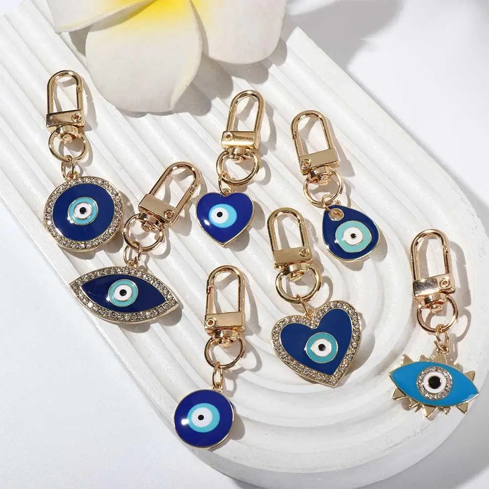 Car Accessories DIY Trinkets Ornaments Key Ring Holder Evil Eye Keychain Blue Eye Key Chain Hamsa Hand Keyring Car Keyring