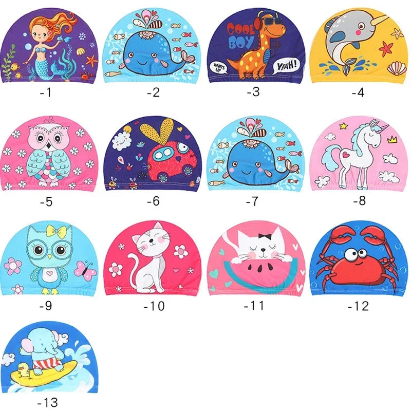 10pcs Children's Swimming Caps Elastic Fabrics Swimming Pools Water Sports Boys' and Girls' Swimming Caps Boys' Swimming Caps