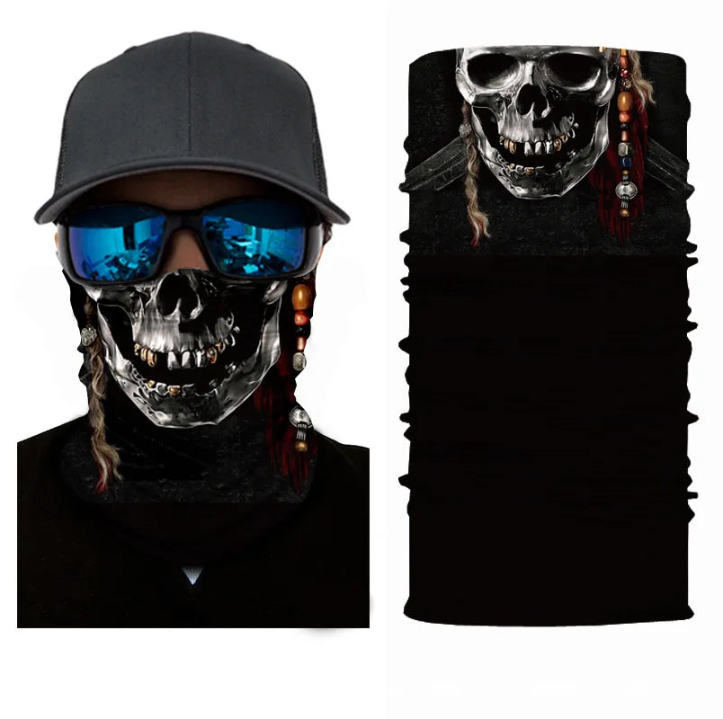 3D Ghost Skull Bandana Neck Gaiter Head Shield Summer Hiking Scarves Tube Balaclava Scarves Breathable Sun Guard Headband Scarf