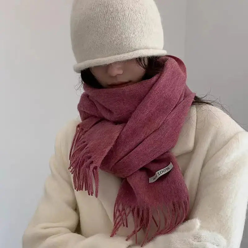 100% Pure Wool Fashion Tassels Women Scarf  Warm Cashmere Shawl Female Stylish Australian Wool Wrap Winter Knitted Neck Scarf