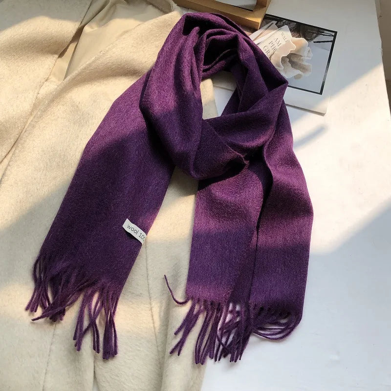 100% Pure Wool Fashion Tassels Women Scarf  Warm Cashmere Shawl Female Stylish Australian Wool Wrap Winter Knitted Neck Scarf