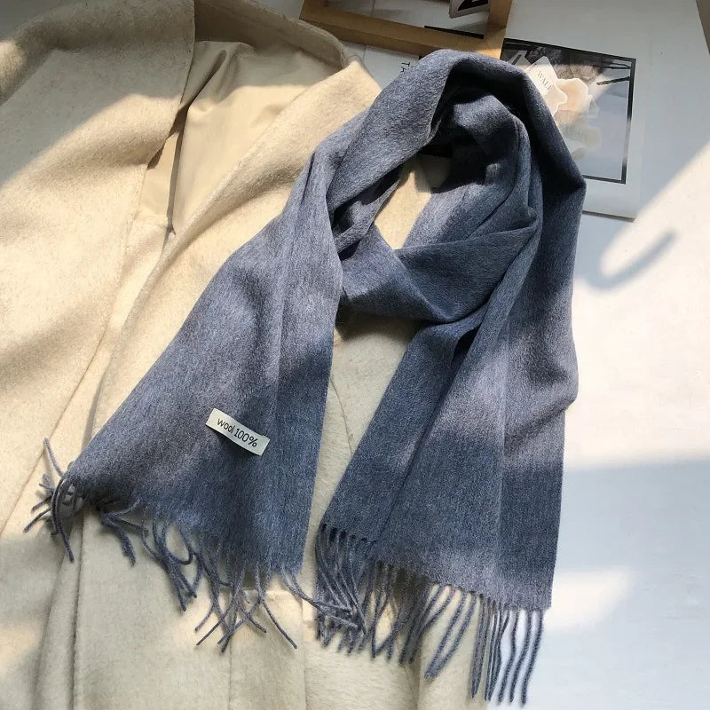 100% Pure Wool Fashion Tassels Women Scarf  Warm Cashmere Shawl Female Stylish Australian Wool Wrap Winter Knitted Neck Scarf