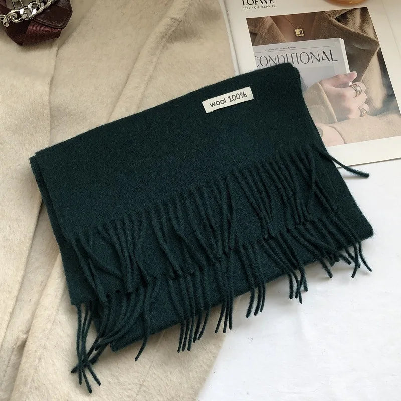 100% Pure Wool Fashion Tassels Women Scarf  Warm Cashmere Shawl Female Stylish Australian Wool Wrap Winter Knitted Neck Scarf