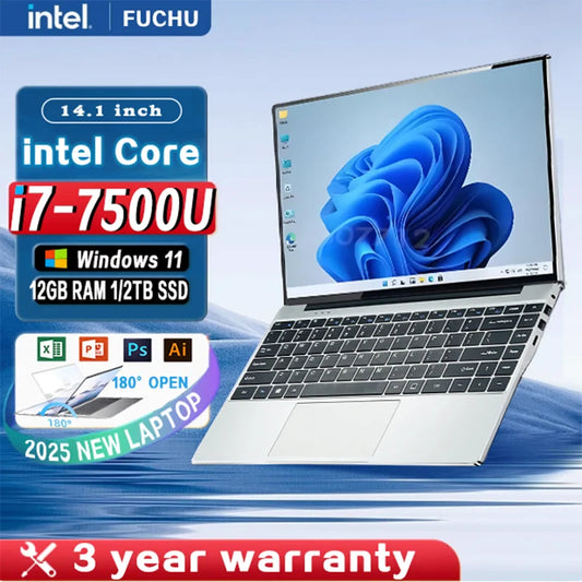 2025NEW Laptop  Windows 11 Notebook computer14.1" Intel Core i7 7500U 12GB RAM 512GB/1TB SSD 1920*1080P Office Study PC computer