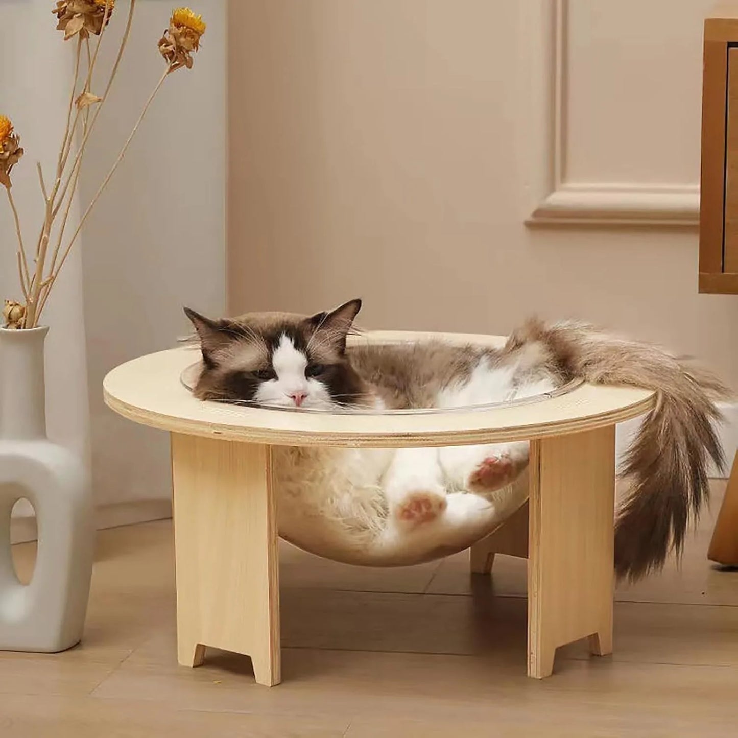 Space Capsule Cat Bed, Transparent Acrylic Pet Pod with 44lb Capacity & Anti-Slip Wooden Legs, Elevated Design for Pet Use
