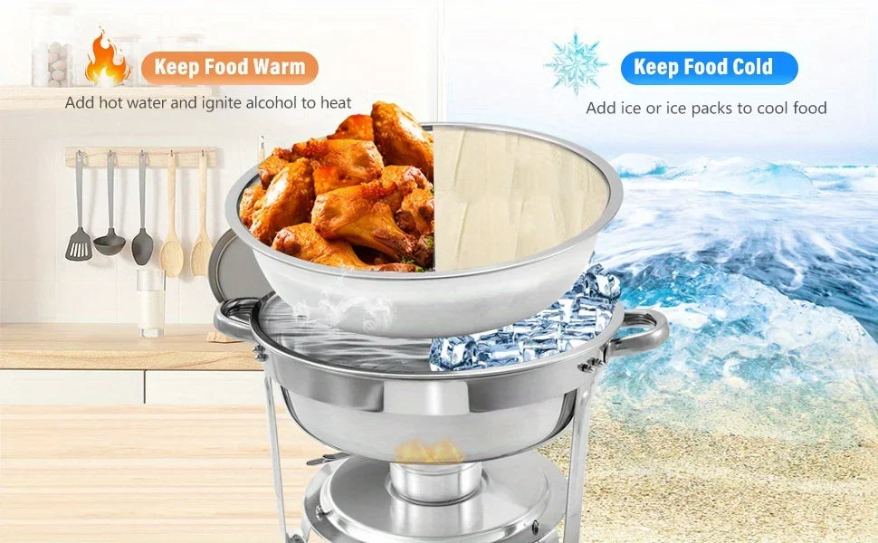 4 Pack Chafing Dish Buffet Set, Stainless Steel Food Warmer Kit with Lids Water Pan Fuel Holders Restaurant Catering Weddings