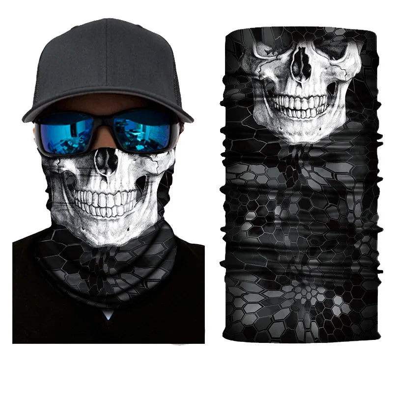 3D Ghost Skull Bandana Neck Gaiter Head Shield Summer Hiking Scarves Tube Balaclava Scarves Breathable Sun Guard Headband Scarf