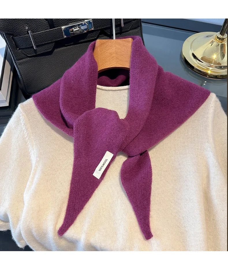 100% Wool Korean Style Knitted Triangular Scarf Women Winter Warm Headscarf Shawl Multi-functional Neckerchief