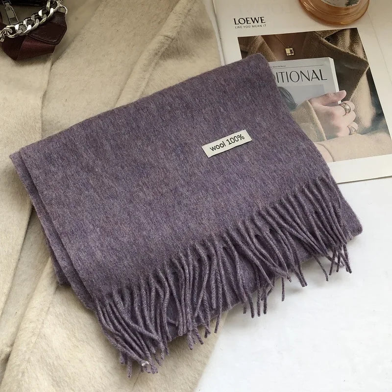 100% Pure Wool Fashion Tassels Women Scarf  Warm Cashmere Shawl Female Stylish Australian Wool Wrap Winter Knitted Neck Scarf