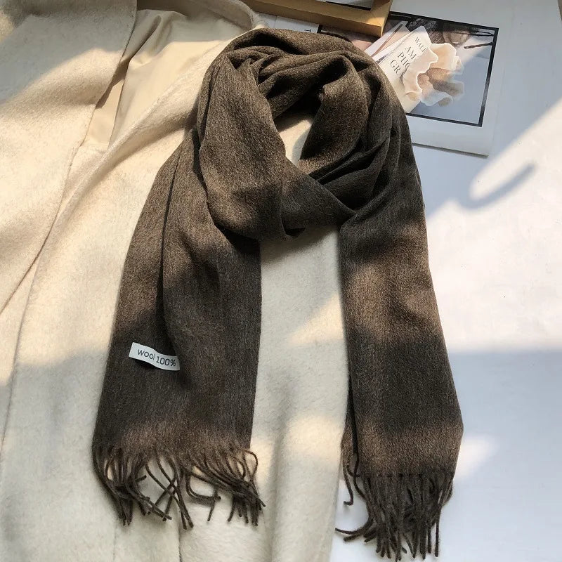 100% Pure Wool Fashion Tassels Women Scarf  Warm Cashmere Shawl Female Stylish Australian Wool Wrap Winter Knitted Neck Scarf