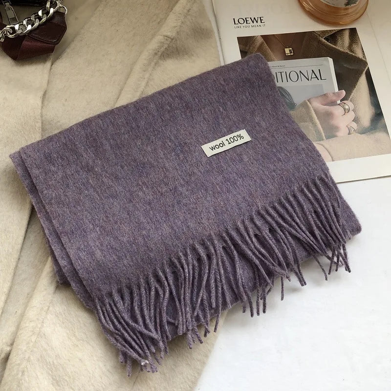 100% Pure Wool Fashion Tassels Women Scarf  Warm Cashmere Shawl Female Stylish Australian Wool Wrap Winter Knitted Neck Scarf