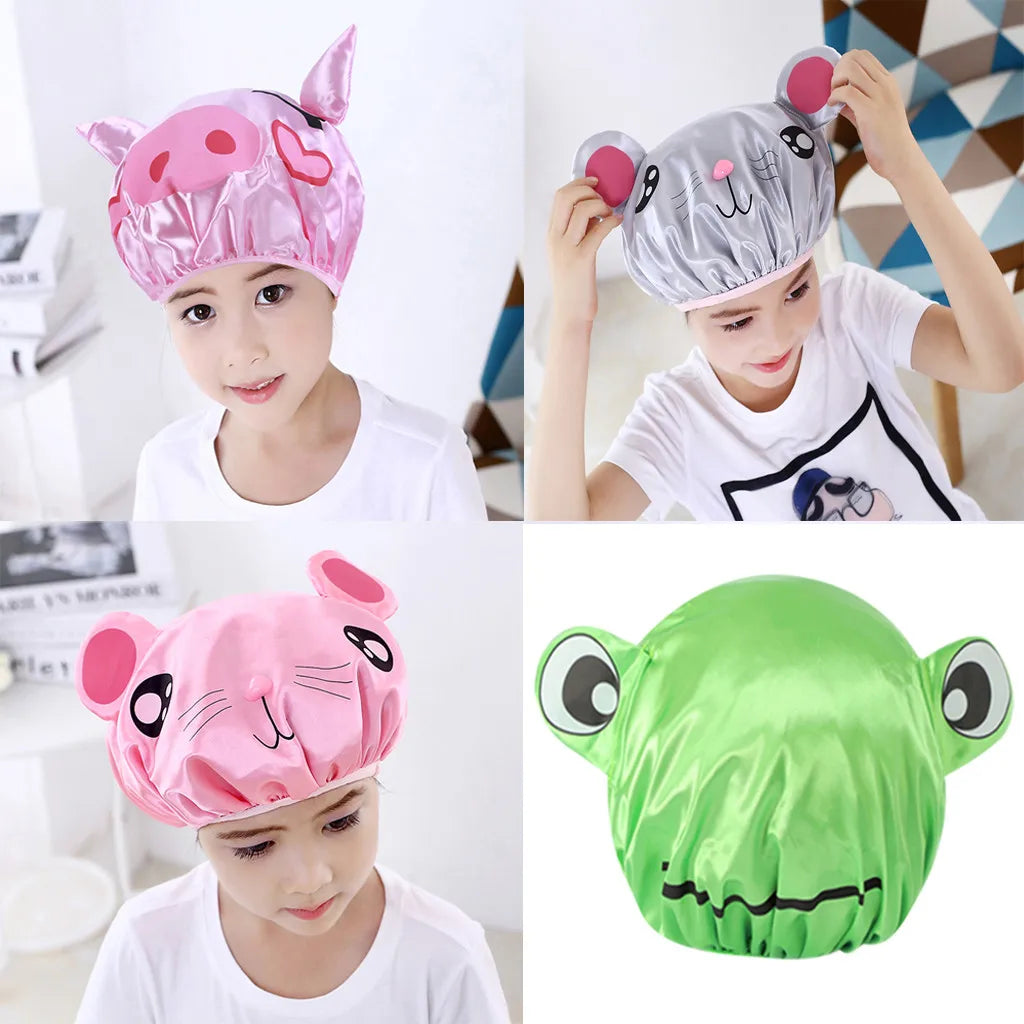 Double-layer children's cartoon waterproof shower cap Double-layer Children Cartoon Waterproof Shower Cap Cute Baby Bath Cap