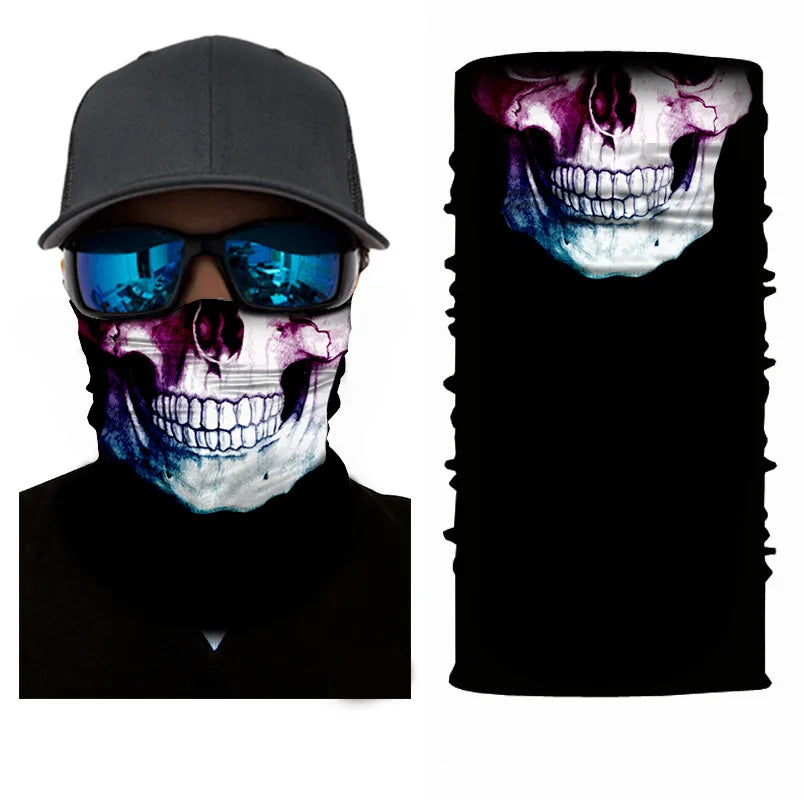 3D Ghost Skull Bandana Neck Gaiter Head Shield Summer Hiking Scarves Tube Balaclava Scarves Breathable Sun Guard Headband Scarf