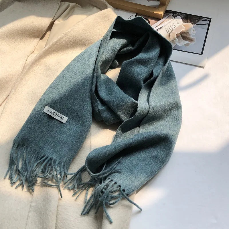 100% Pure Wool Fashion Tassels Women Scarf  Warm Cashmere Shawl Female Stylish Australian Wool Wrap Winter Knitted Neck Scarf