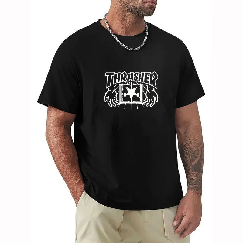 2025 T-shirts for Men Personalized T-Thrashers Y2k Clothing High Quality Summer Tops Vintage Streetwear Short Sleeve Tee White
