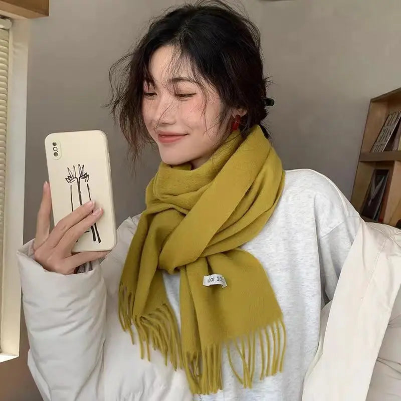 100% Pure Wool Fashion Tassels Women Scarf  Warm Cashmere Shawl Female Stylish Australian Wool Wrap Winter Knitted Neck Scarf